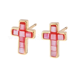 Boucles d'oreilles à tige en laiton et émail avec croix&nbsp;EJEW-I322-03G