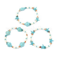 Pulseras elásticas para mujer con cuentas de turquesa sintética teñida y jade blanco océano.&nbsp;BJEW-JB14015