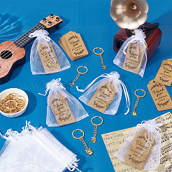 合金製楽器と音符ペンダントキーホルダー  鉄製の分割キーリング留め具付き  オーガンジーバッグを含む  紙タグ  アンティークゴールデン＆ゴールデン  68~85mm&nbsp;KEYC-PH01619