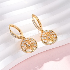 Серьги-кольца из латуни с микропаве из прозрачных кубических цирконий EJEW-F384-01G