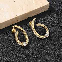 Orecchini a bottone da donna in ottone placcato a cremagliera con micro pavé di zirconi cubici trasparenti&nbsp;EJEW-C125-21B-G