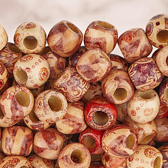 3 пакетик печатных деревянных крашеных бусин WOOD-SC0002-20