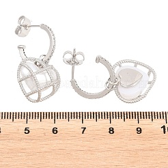 Boucles d'oreilles pendantes en laiton serties de micro-pavés de zirconiums cubiques transparents en forme de cœur&nbsp;EJEW-Z164-04P