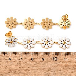 304ステンレススチールエナメルダングルスタッドピアス  花  ゴールドカラー  小麦  62x12mm&nbsp;EJEW-K315-05G-01