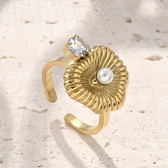 Кольца-манжеты из нержавеющей стали 304 с кубическим цирконием для женщин&nbsp;RJEW-D302-02G-01