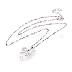 Ожерелья с подвеской в виде бабочки из латуни из АБС-пластика с жемчугом NJEW-S423-03P