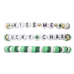 3 шт. эластичных браслетов из полимерной глины и акриловых бусин ручной работы для женщин BJEW-JB12729