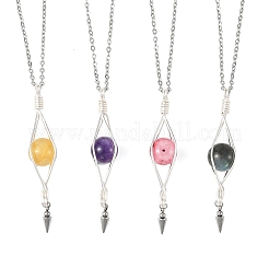 4 pieza de collar redondo con colgante cónico de labradorita natural de 4 colores&nbsp;NJEW-TA00261