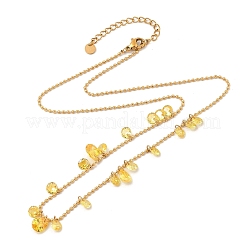 Collar de cadena de bolas con babero redondo plano y forma de lágrima de circonita cúbica de acero inoxidable 304 con revestimiento iónico (IP) para mujer&nbsp;NJEW-F328-11G-03
