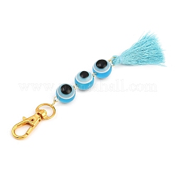 Adornos colgantes con cuentas redondas de resina y borlas de poliéster con forma de ojo malvado&nbsp;HJEW-JM04164-01