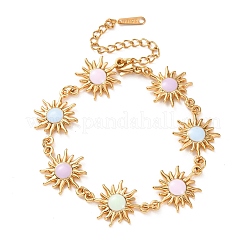 女性用304ステンレススチールエナメルリンクチェーンブレスレット  太陽  ゴールドカラー  カラフル  7.01インチ（17.8cm）&nbsp;BJEW-T027-02G