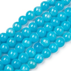 Natural Mashan Jade Beads Strands, Dyed, Round, Sky Blue, 6mm, Hole: 1mm, about 66pcs/strand, 16 inch