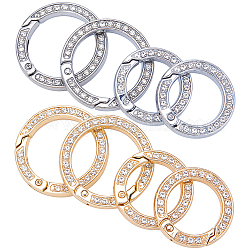 Gorgecraft 8 pz 4 stili in lega di cristallo strass anelli a molla, Forma anello, platino e oro chiaro, 28.5~34x5mm, diametro interno: 19~24.5mm, 2pcs / style