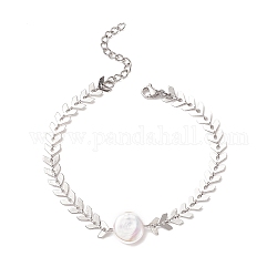 Bracelet à maillons en perles naturelles avec 304 chaines épis en acier inoxydable pour femme, couleur inoxydable, 7-1/8 pouce (18.2 cm)