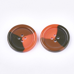 Bottoni in resina tricolore, 4-foro, rotondo e piatto, colorato, 28x4mm, Foro: 2 mm
