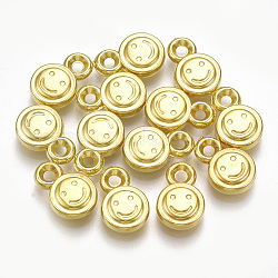 Encantos de plástico ccb, plano y redondo con la cara sonriente, dorado, 13x8.5x3.5mm, agujero: 1.8 mm, aproximamente 2000 unidades / 500 g
