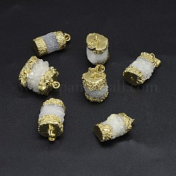 Druzy naturale pendenti di cristallo agata, pietra druzy rifilata, con risultati di ottone placcato di lunga durata, pepite, oro, 25~27x12~23mm, Foro: 5~8x5 mm