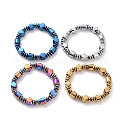 Bracelet extensible en perles d'hématite synthétique disque et losange et colonne pour hommes femmes, couleur mixte, diamètre intérieur: 2-3/8 pouce (6.1 cm)