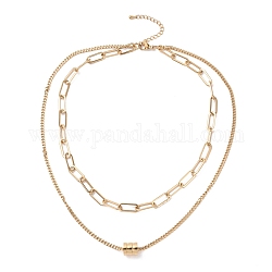 Vakuumplattierung 304 mehrschichtige Halskette mit Doppelketten aus Edelstahl mit Säulenperlen für Frauen, golden, 16.34 Zoll (41.5 cm)