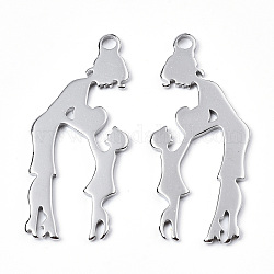 201 Stainless Steel Pendants, Family, Stainless Steel Color, 40x17.5x1mm, Hole: 2mm