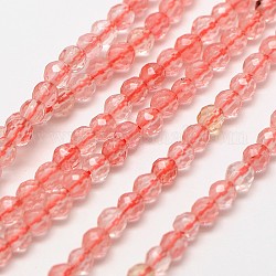 Cherry Quartz Glass Beads Strands, Faceted Round, 3mm, Hole: 0.8mm, about 136pcs/strand, 16inch