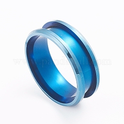 201 bague de réglage rainurée en acier inoxydable, anneau de noyau vierge, pour la fabrication de bijoux en marqueterie, bleu, taille 11, diamètre intérieur: 21 mm