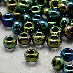 8/0 Grade A Round Glass Seed Beads, Metallic Colours Iris, Teal, 8/0, 3x2mm, Hole: 1mm, about 10000pcs/bag