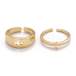 Brass Cuff Rings, Open Rings, Couple Rings, Long-Lasting Plated, Plane, Golden, US Size 6 3/4(17.1mm), 2pcs/set