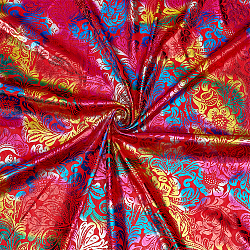 Fingerinspire 1.1 mètre 62.2 pouces de large hologramme rouge tissu motif fleur de phénix bronzant tissu polyester tissu par cour pour coudre tissu floral coloré pour bricolage artisanat travail manuel vêtements décor