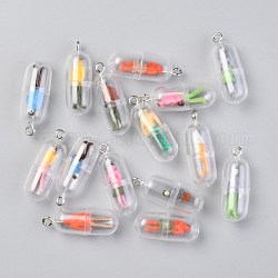 Ciondoli mini capsule di plastica, con bambola della lettiera e risultati in ferro color platino, colore misto, 28x11mm, Foro: 2 mm