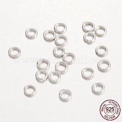 Rhodium Plated 925 Sterling Silver Round Rings, Soldered Jump Rings, Closed Jump Rings, Platinum, 4x1mm, about 200pcs/20g