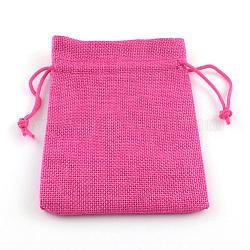 Bolsas con cordón de imitación de poliéster bolsas de embalaje, para la Navidad, Fiesta de bodas y embalaje artesanal de diy, de color rosa oscuro, 9x7 cm
