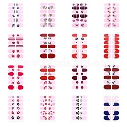 Pegatinas de calcomanías de uñas de cubierta completa de la serie de flores, autoadhesivo, decoración de uñas para mujeres niñas niños, color mezclado, 25.5x10~16.5mm, 12pcs / hoja, 16 hoja / conjunto