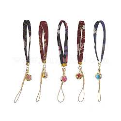 Cinturini mobili da polso in cordoncino di poliestere, decorazione di accessori per cellulari con ciondolo a campana di fiori, colore misto, 19.2cm, 5 pc / set