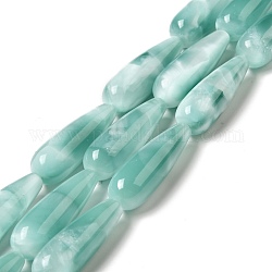 Natural Glass Beads Strands, Grade A, Teardrop, Aqua Blue, 29~30x10mm, Hole: 1mm, about 13pcs/strand, 15.5~15.7''(39.37~39.88cm)