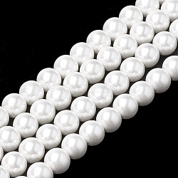 Fili di perline con guiscio, tondo, bianco, 8~8.5mm, Foro: 1 mm, circa 48pcs/filo, 15.9 pollice