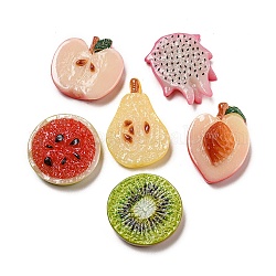 Cabochons décodens en résine imitation fruit, kiwi & pêche & fruit du dragon, formes mixtes, couleur mixte, 26~34x23~27x6.5~11mm