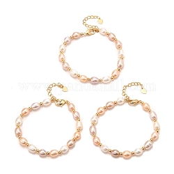 Pulseras de perlas naturales, real 18k chapado en oro, de abalorios redondas de latón, Plateado de larga duración, color mezclado, 6-3/4x1/4 pulgada (17x0.6 cm)