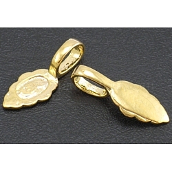 Glue-on Flat Pad Bails, Brass, Golden Color, about 7mm wide, 17mm long, 1mm thick, hole: 3mm