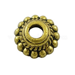 Tibetische Perlen Kappen & Kegel Perlen, Antik Golden, Bleifrei und cadmium frei, Halbrund, Größe: ca. 8mm Durchmesser, 3 mm dick, Bohrung: 2 mm