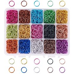 Aluminiumdraht offen Ringe springen, Mischfarbe, 10x1.0 mm, 15colors, über 130pc / Farbe, Über 1950pc / box