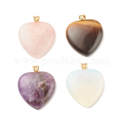 Ciondoli di pietre preziose naturali e sintetiche, con filo di rame color oro chiaro, cuore, 35~35.5x30x7.5~8mm, Foro: 3.6 mm