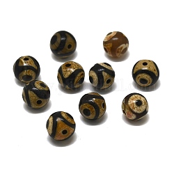 Abalorios de Dzi de estilo tibetano, Abalorios de ágata natural, teñido, redondo, 3 ojo, 9.5~10.5mm, agujero: 1.4~1.6 mm