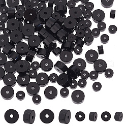 ARRICRAFT 143Pcs 2 Sizes Natural Black Onyx(Dyed & Heated) Beads, Heishi Beads, Flat Round/Disc, 4~6x2.5~3mm, Hole: 0.7~1mm