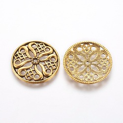 Сплавочные овальные бусины тибетского стиля , без кадмия и без свинца, плоско-круглые, античное золото , 24x3 мм, отверстие : 2 мм