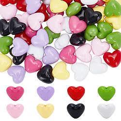Pandahall elite 64 pz 8 colori perline acriliche opache, cuore, colore misto, 16x19x11mm, Foro: 3 mm, 8 pz / colore