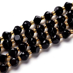 Natural Obsidian Beads Strands, with Seed Beads, Six Sided Celestial Dice, 6~6.5x6~6.5x6~6.5mm, Hole: 0.5mm, about 24pcs/strand, 7.97''(20.25cm)