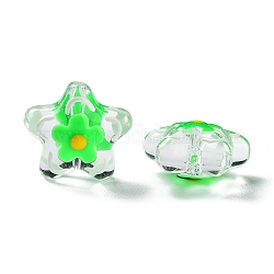 Perles en verre transparentes, avec l'émail, fleur, vert printemps moyen, 21x22x11mm, Trou: 1.2mm