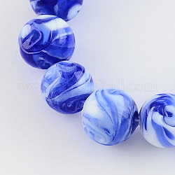 Perles vernissées manuelles, ronde, bleu, 14mm, Trou: 1~2mm