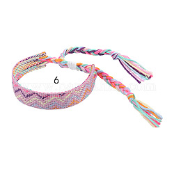 Плетеный браслет из хлопкового шнура с волнистым узором, Этнический племенной регулируемый бразильский браслет для женщин, слива, 5-1/2~10-5/8 дюйм (14~27 см)